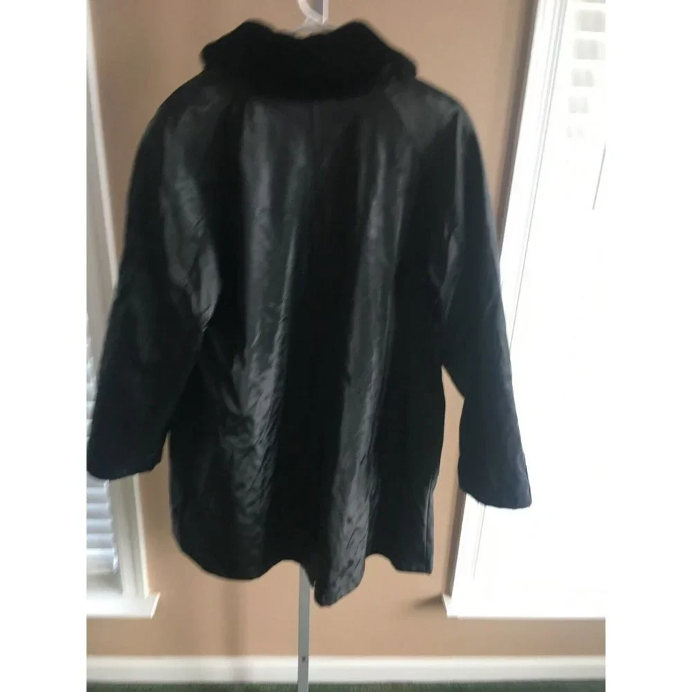 British Mist Coat Solid Black Lined Winter Small Waterproof Lining Faux Fur Neck - Picture 5 of 10